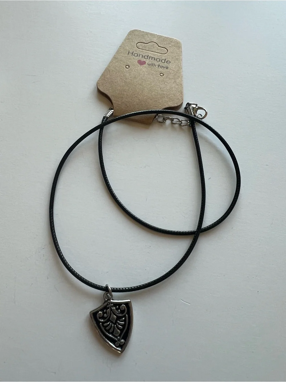 Silver Heraldic Shield Pendant Necklace on Black Cord 18.5” | Medieval Fantasy